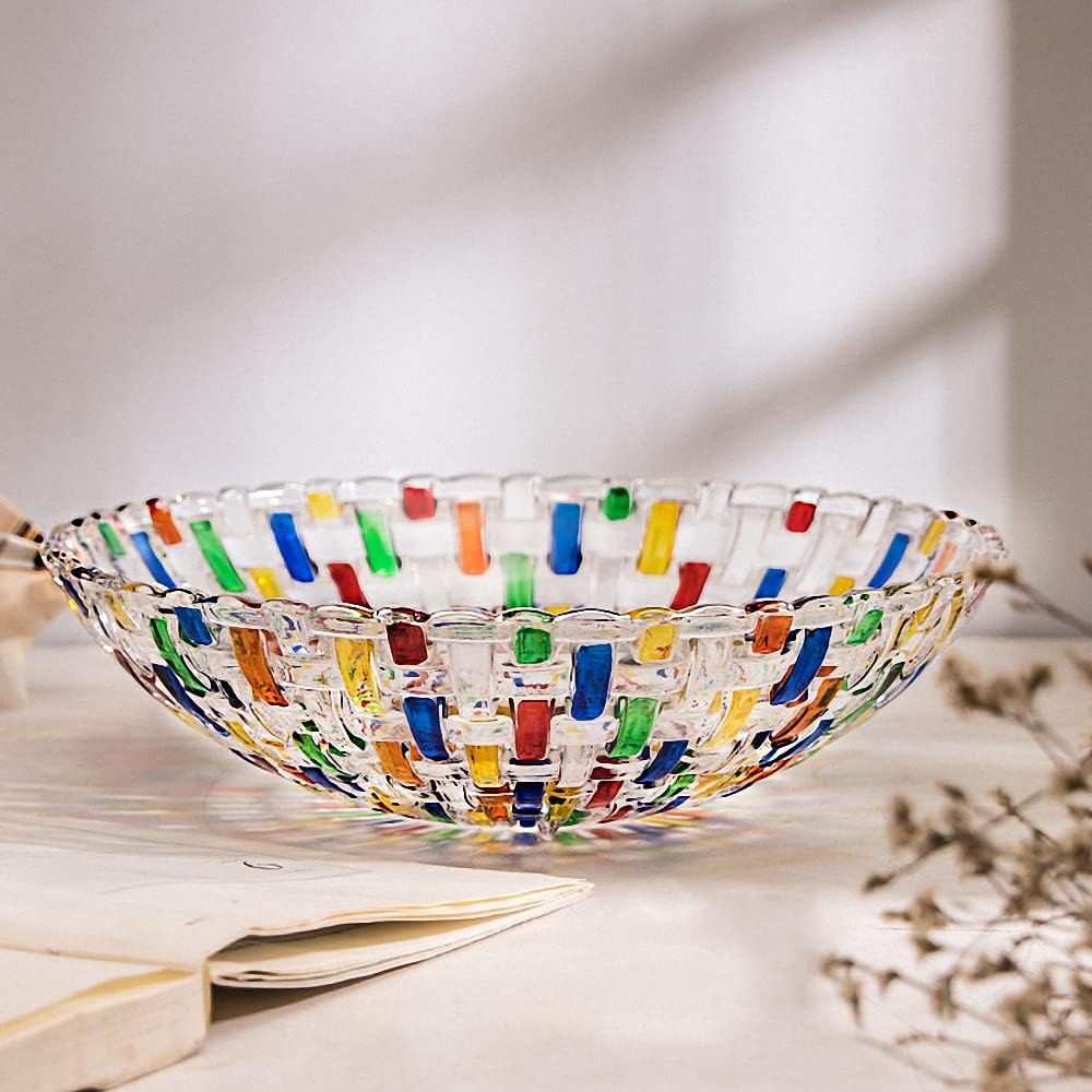 MAGCOLOR Hand-Painted Colorful Woven Glass Crystal Salad & Fruit Bowl - Elegant Centerpiece for Home & Events