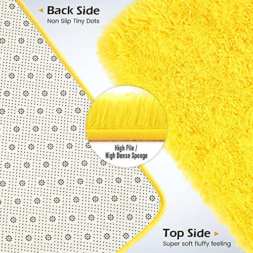 Amearea Shag Fluffy Area Rug for Bedroom Girls Living Room, Extra Soft and Fuzzy Shaggy Rugs, Non Slip, Solid Color Carpet Mat for Boys Nursery Home, Yellow 5x8 Feet