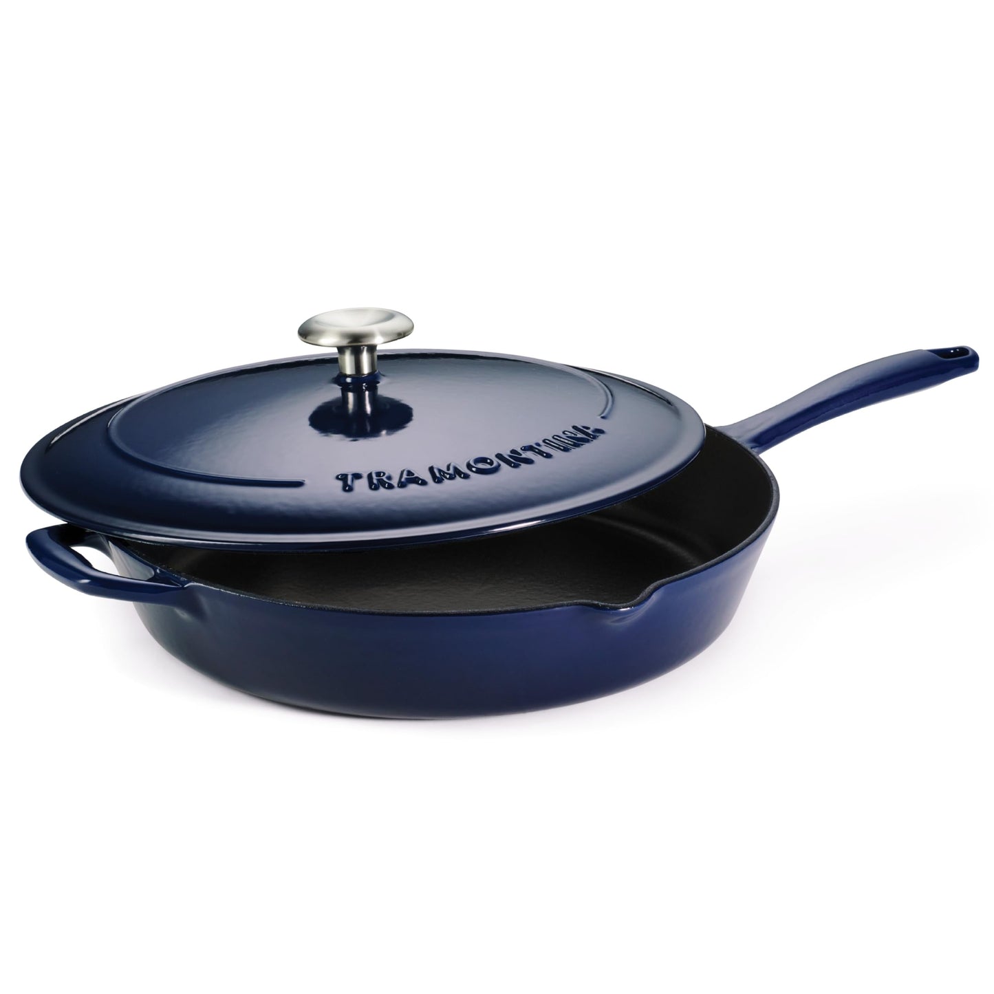 Tramontina Bestow Enameled Cast Iron Skillet with Lid, 12-inch Frying Pan, Blue