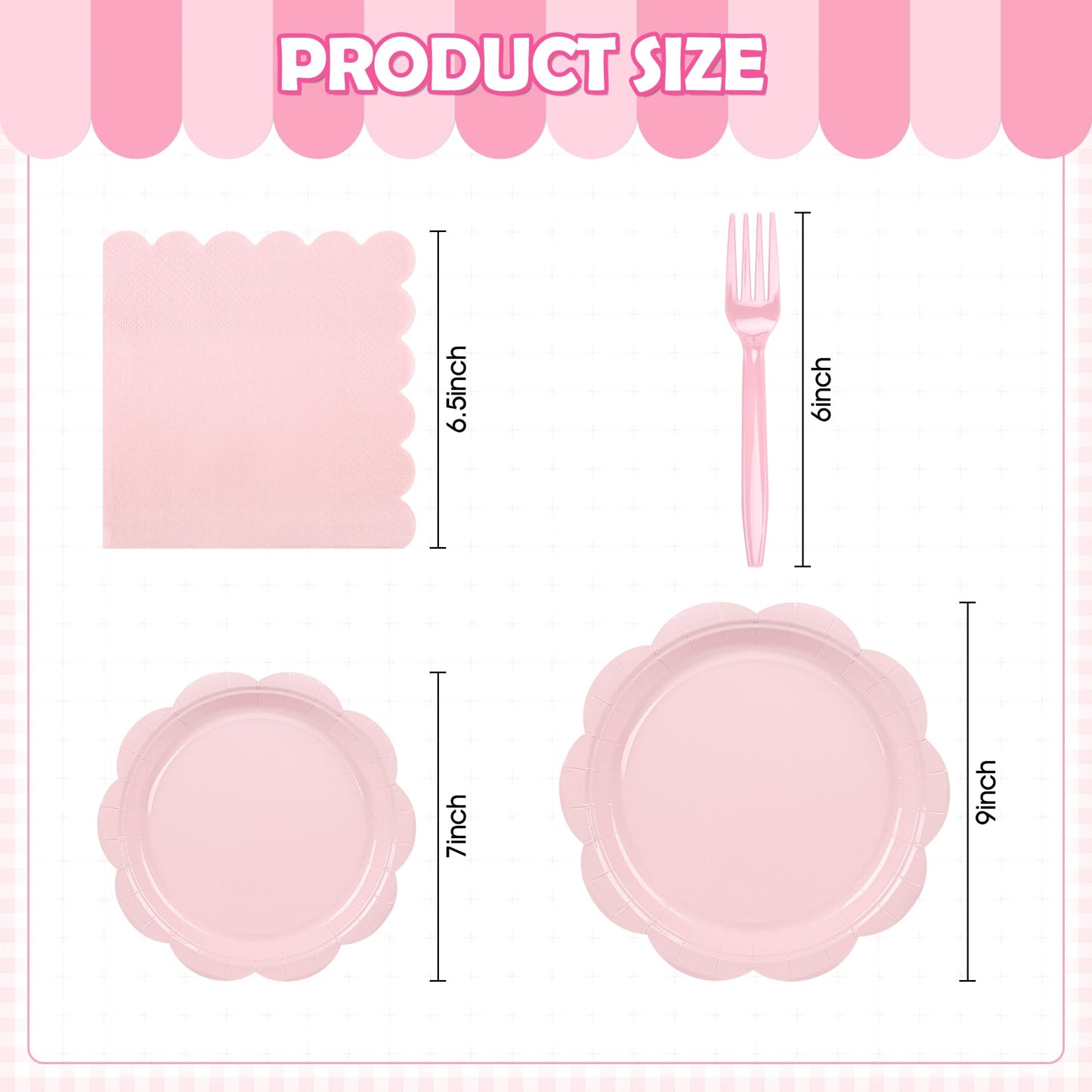 Houuqe 96 Pcs Pink Paper Plates and Napkins Set Party Supplies, Tableware set for 24 Guest include Disposable Pink Scalloped Plates, Napkins and Forks for Baby Shower Bridal Shower Wedding Birthday