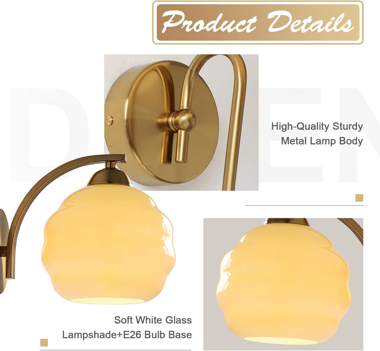 Gold Wall Sconce 1-Light Modern Wall Lighting Fixture Farmhouse Vanity Sconces Lights with Milk White Glass Shade Indoor Wall Sconce Lamp Wall Mount Light Fixture for Bedroom MWL02-1A