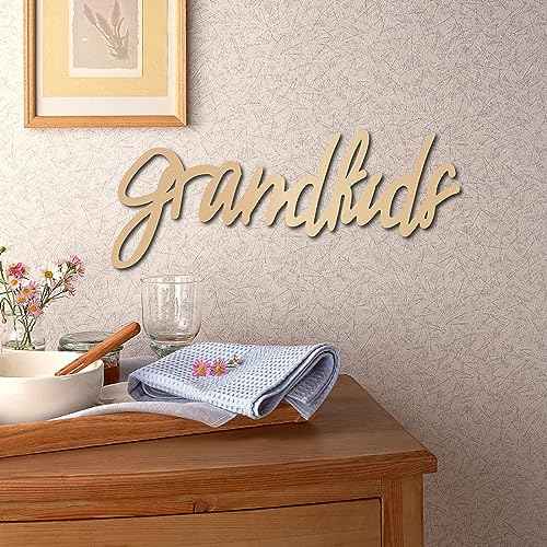 CREATCABIN Grandkids Laser Cut Wood Letter Sign Wall Decor Cutouts Unfinished Wooden Signs Wall Art Basswood Hanging Sculpture Decoration for Painting Crafts DIY Home Bedroom Decor Gift 11.8x4.7Inch
