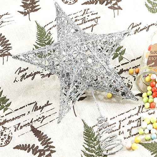Resinta 8 Inch Metal Glittered Christmas Tree Topper Hallow Wire Star Topper for Christmas Tree Ornament (Silver)