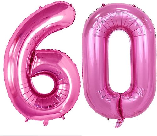 GOER 60th Birthday Balloons - 42 Inch Jumbo Hot Pink Foil Helium Decorations for Anniversary