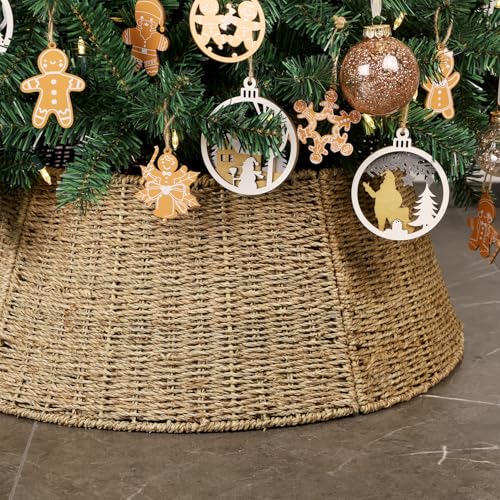 Blissun Rattan Christmas Tree Collar - Natural Woven Farmhouse Tree Ring, X-Large