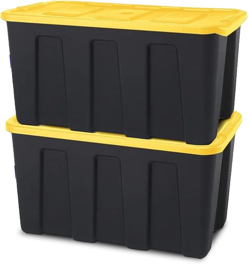 HOMZ Heavy-Duty Plastic Storage Bins - 34 Gallon Tote with Lids | Stackable Organizing Solution in Black/Yellow