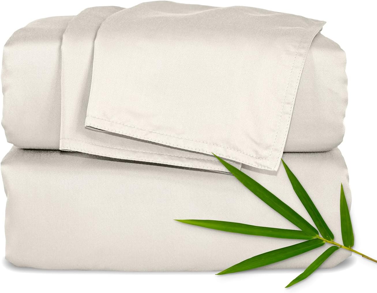 Pure Bamboo California King Sheets - 100% Organic Viscose Bed Set, Soft & Cooling, Double Stitching (Creme)