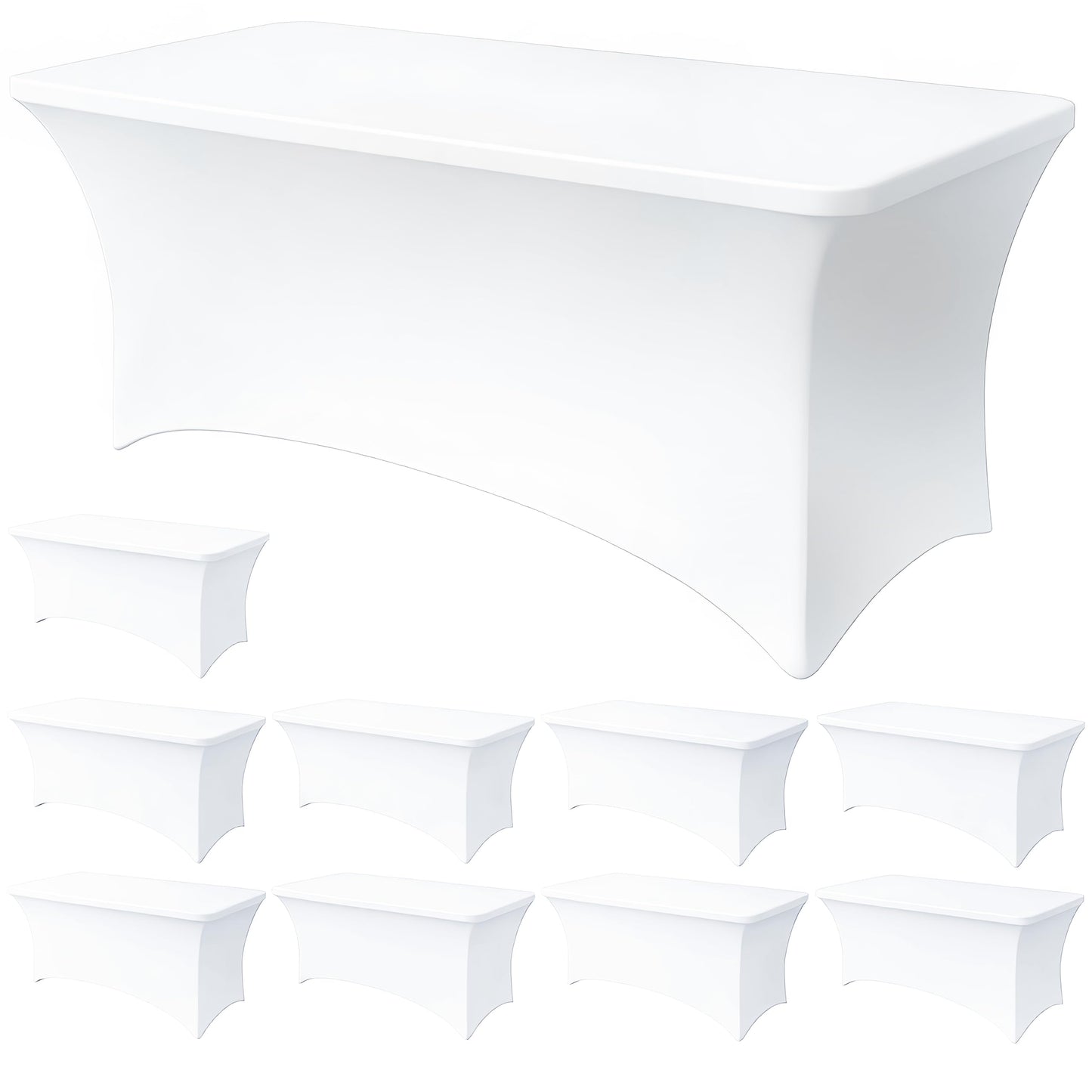 Lemict 6FT White Table Cloth - 10 Pack Fitted Stretch Rectangle Spandex Tablecloth, Washable Table Cover for Party, Picnic, Wedding, Banquet, Birthday and Festival(30" x 72")