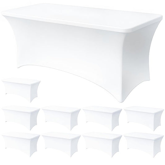 Lemict 6FT White Table Cloth - 10 Pack Fitted Stretch Rectangle Spandex Tablecloth, Washable Table Cover for Party, Picnic, Wedding, Banquet, Birthday and Festival(30" x 72")