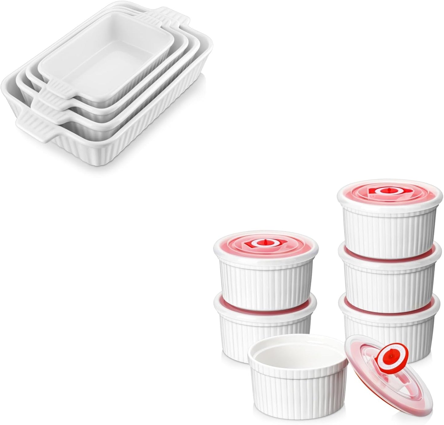 MALACASA Casserole Dishes - 8 oz Ramekins with Lids for Oven Baking | Durable & Stylish