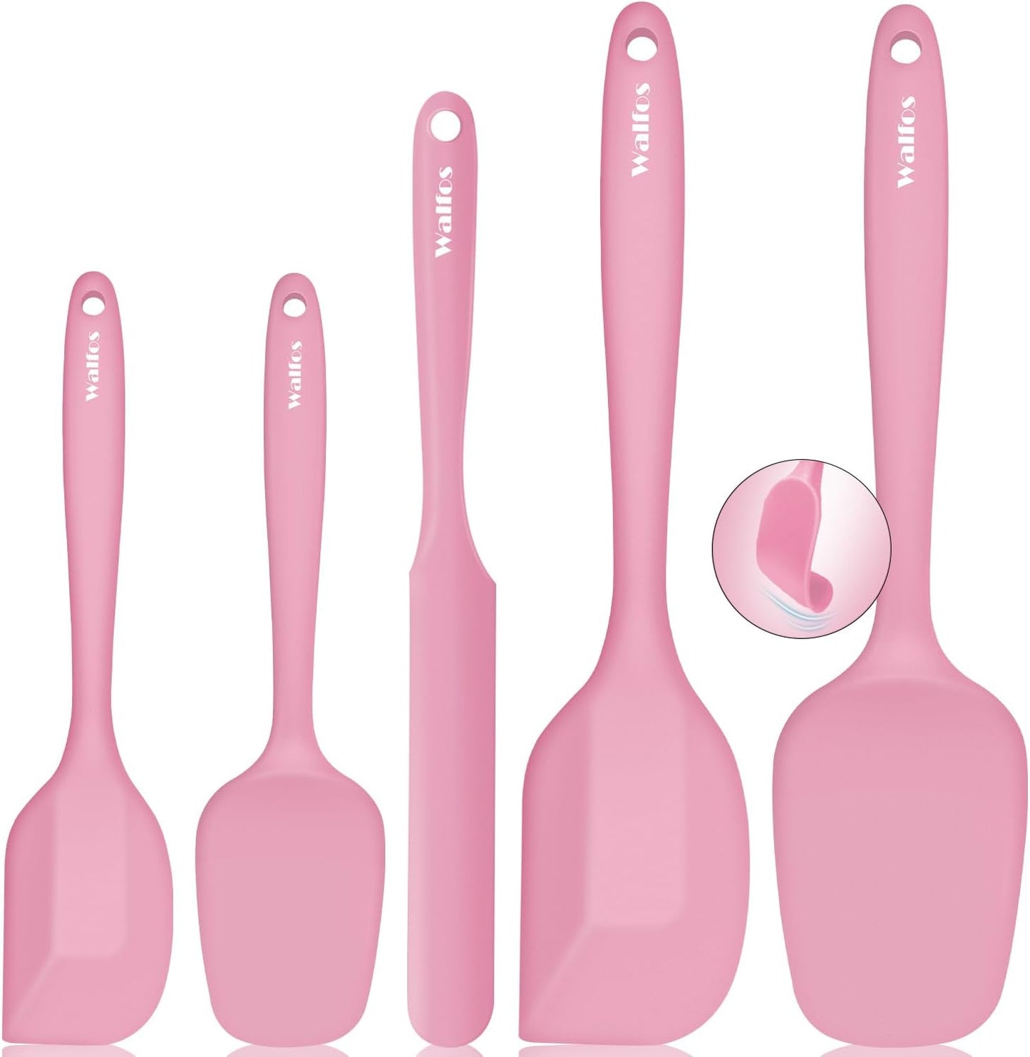 Walfos Silicone Spatula Set - High Heat Resistant Kitchen Scrapers (600°F) | BPA Free & Dishwasher Safe - Pink