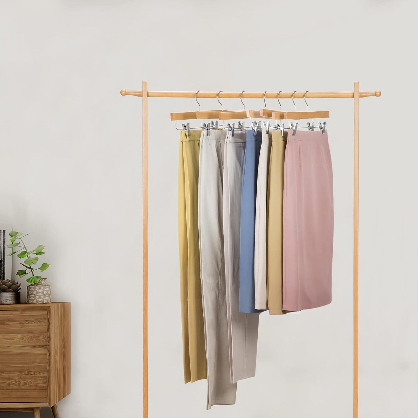 Nature Smile Wooden Pants Hangers - Solid Lotus Wood Clips for Skirts & Jeans | 20 Pack in Natural Color