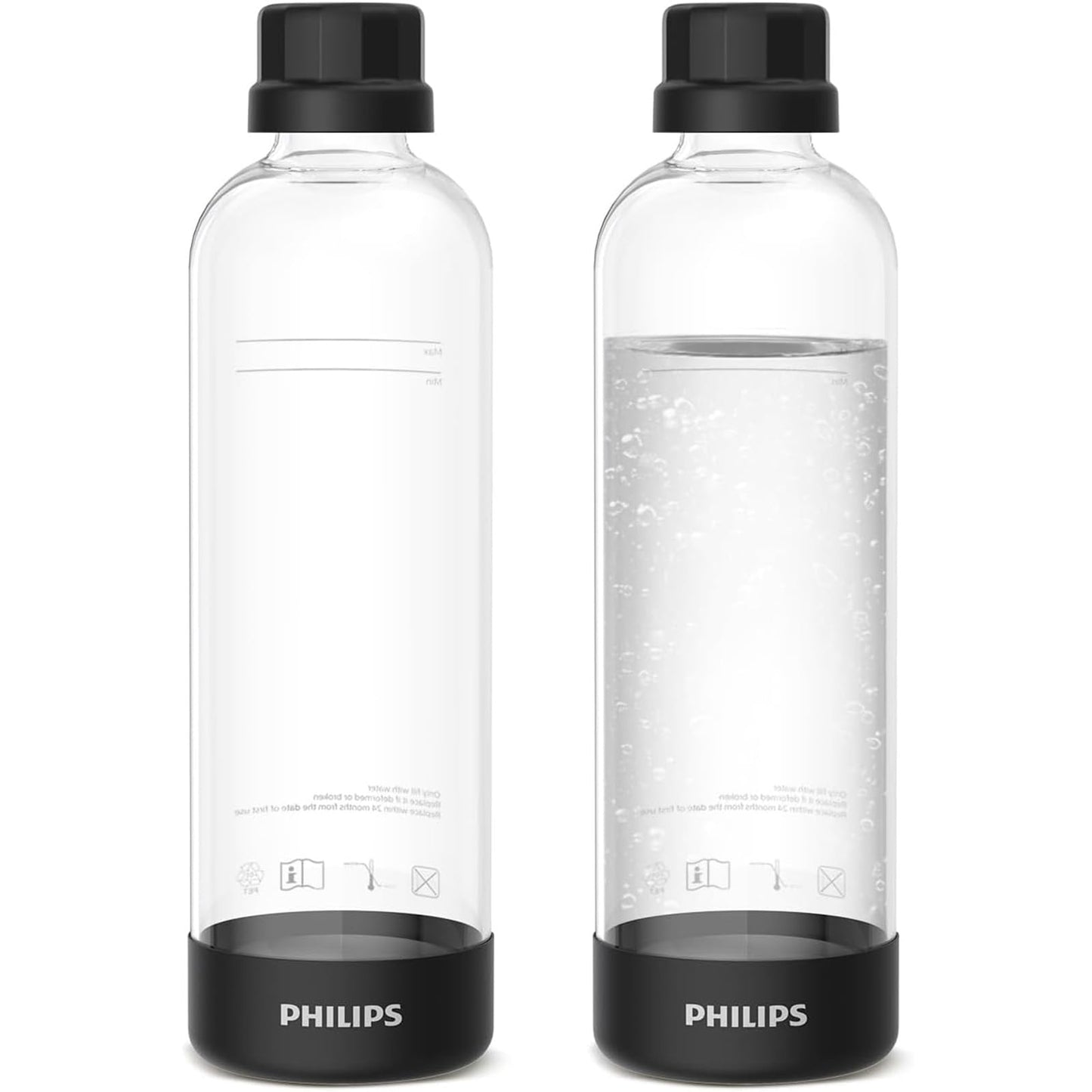 Philips Carbonating Bottles ADD910BKOQ/37, 1L Twin Pack Reusable PET Water Bottles Compatible Sparkling Water Maker, 2 Pack for ADD4902BKOQ/37, ADD4902WHOQ/37 and ADD4901GROQ/37, ADD4901BKOQ/37