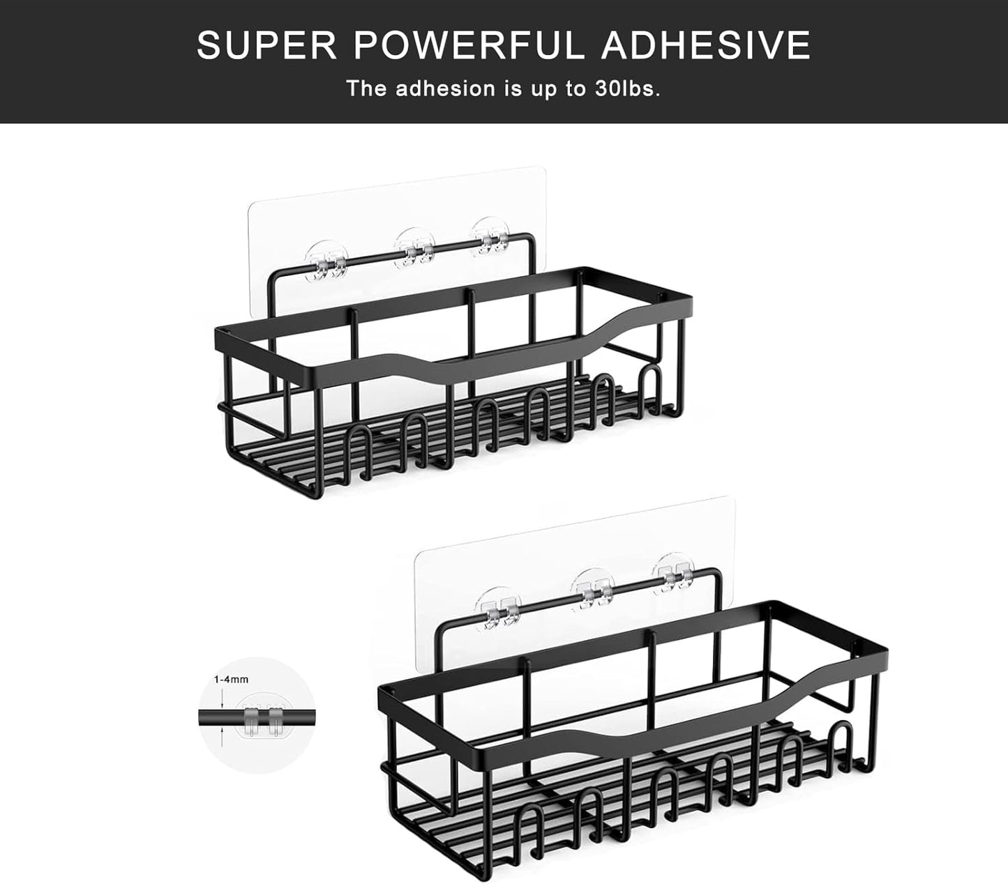 Skiennix Shower Caddy Adhesive Hooks - Waterproof No Drill Sticky Pads for Storage Shelves & Kitchen Racks