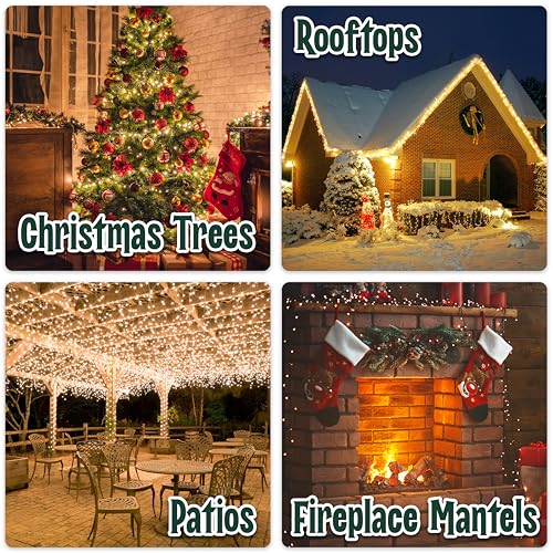 Clear Warm White Christmas Tree Lights - 6.3 ft String of 35 Incandescent Mini Bulbs Multifunctional Lighting Modes, for Decorative, Bedroom, Outdoor, Xmas Twinkle Lights with Green Wire Total 6.6 ft