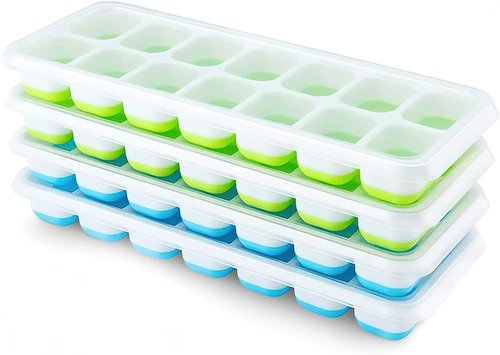 Airabc Silicone Ice Cube Trays - 4 Pack with Removable Lid | Easy-Release 14-Cube Design, BPA Free