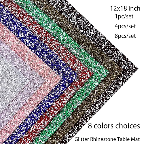 Meishu 8PCS/Set Silver Glitter Rhinestone Table Mat, 12x18 inch