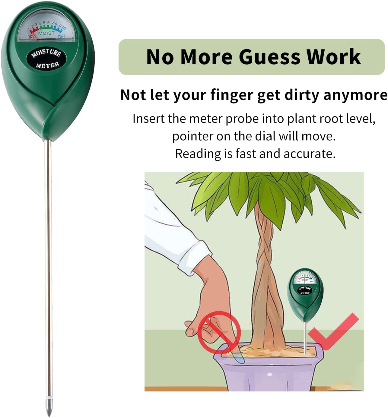 Skiennix Soil Moisture Meter - Extended Long Probe Hygrometer for Indoor/Outdoor Plant Care - 2 Pack (Green)