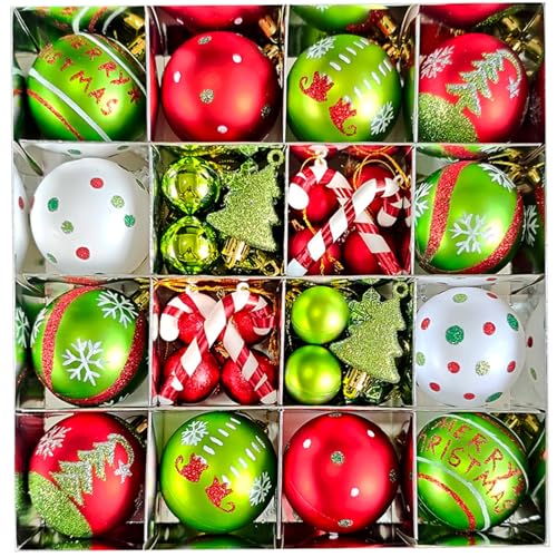 46 Pcs Christmas Tree Ornaments Set Red & Green Holiday Decor