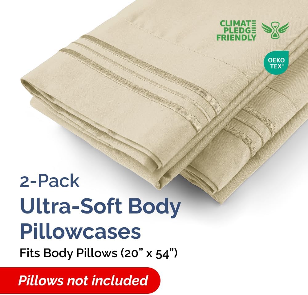 Skiennix Body Pillowcases Set of 2 | Soft, Breathable 20x54 Long Pillow Covers for Comfortable Sleep - Cream, Machine Washable
