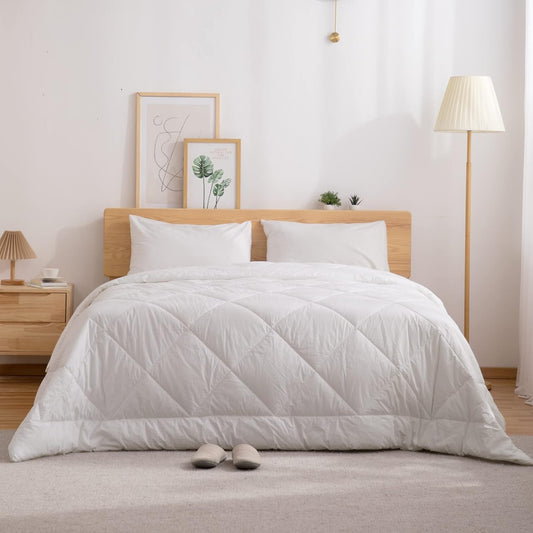 ATsense White Comforter Set California King, 3pcs 100% Washed Cotton Linen Like Solid Color Simple Luxurious Comforter Set, Soft Lightweight Long-Lasting Comforters Set for All Season