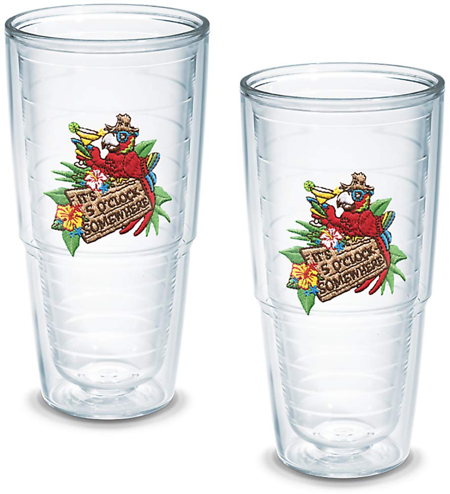 Tervis Margaritaville - It's 5 O'Clock Somewhere - Red Parrot Made in USA Double Walled Insulated Tumbler Travel Cup Keeps Drinks Cold & Hot, 24oz 2pk, Classic