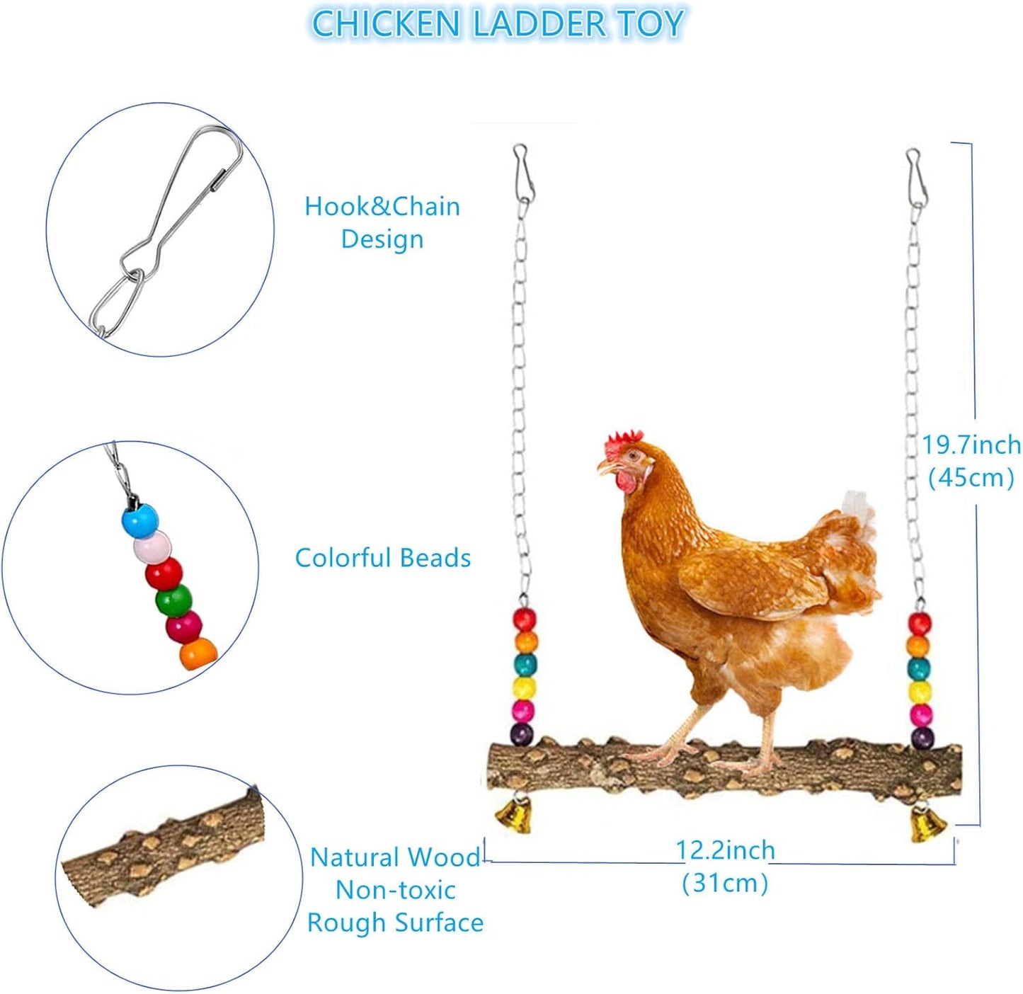 Skiennix Chicken Toys Set - 7PCS Chicken Swing Ladder, Xylophone Mirror & Feeder for Hens | Coop Accessories