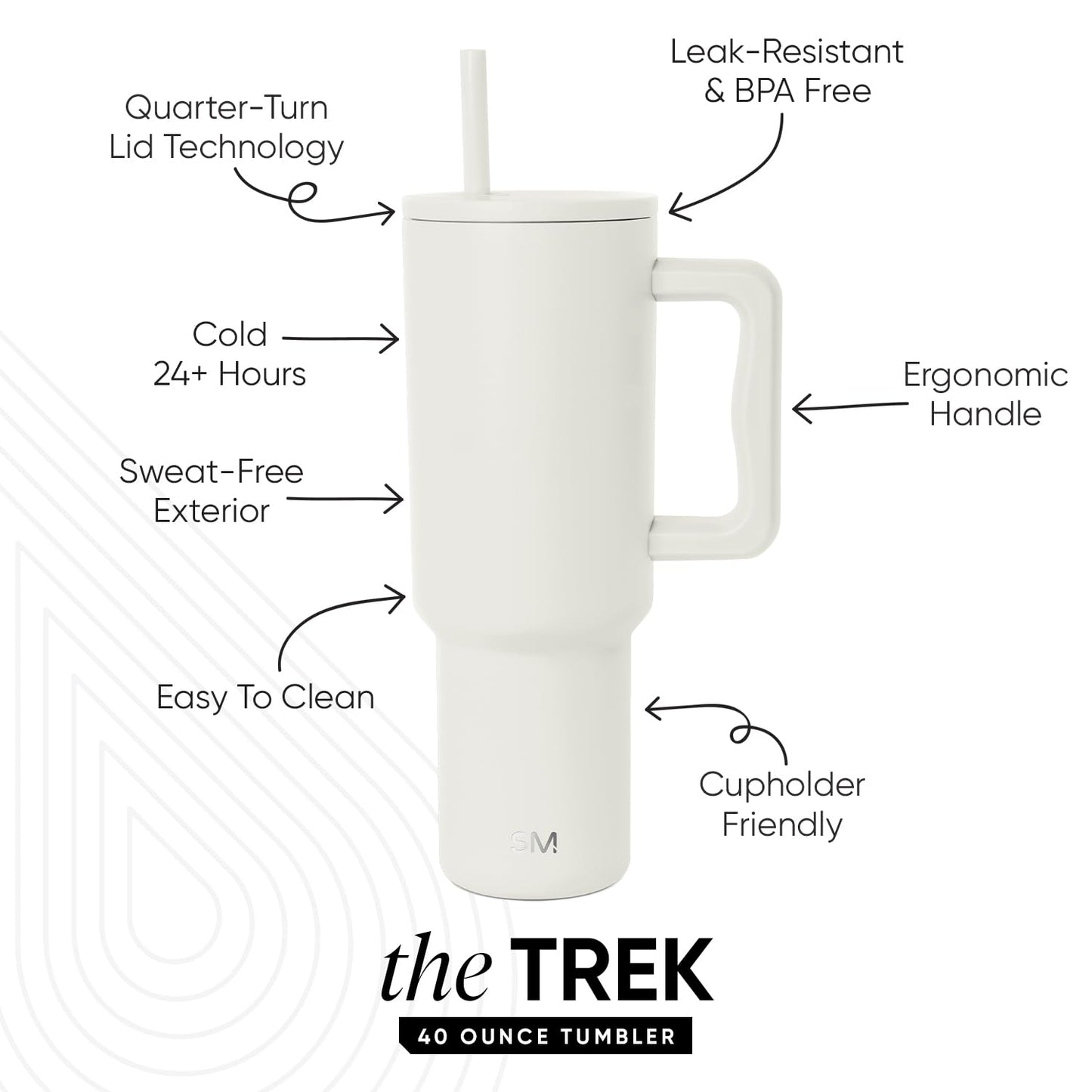 Simple Modern 40 oz Trek Tumbler with Handle and Straw Lid | Cup Holder Friendly Insulated Stainless Steel Travel Mug | Cream
