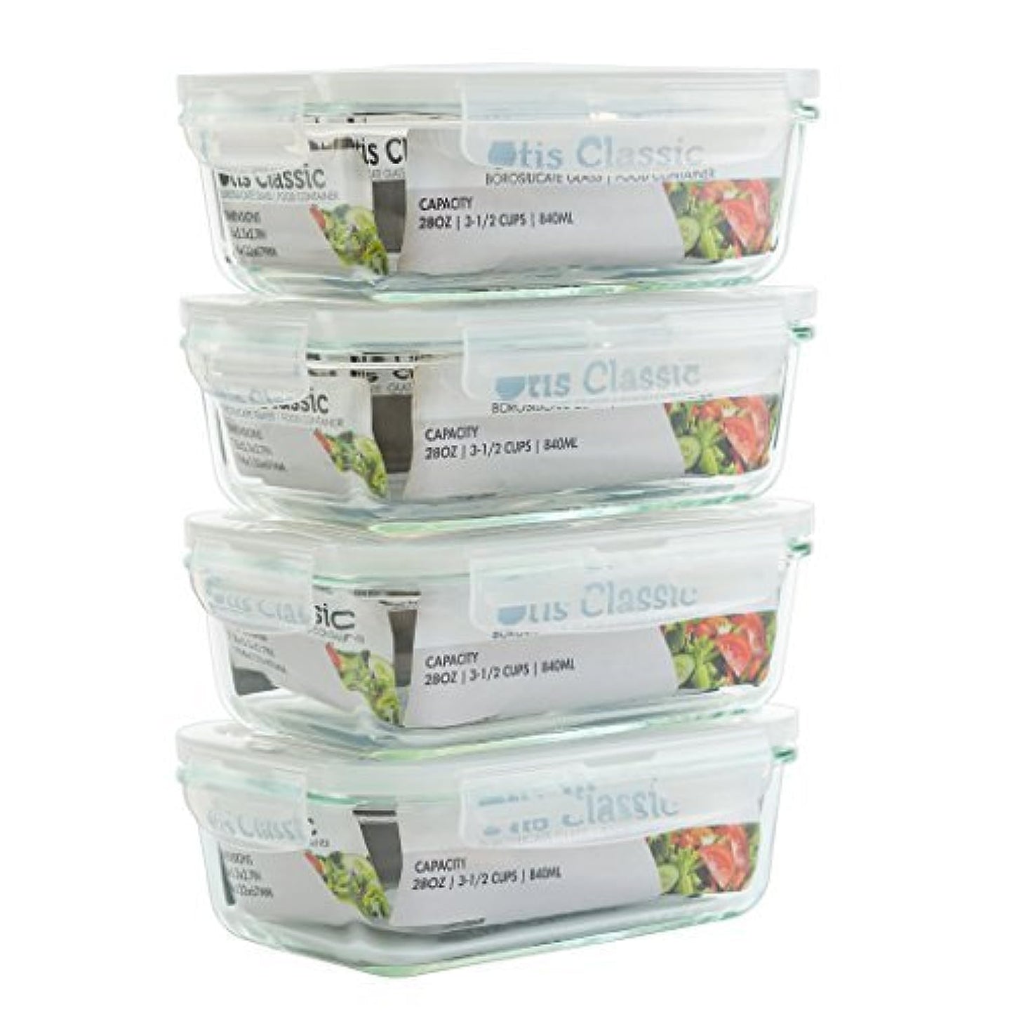 [4-Pack 28oz] Glass Food Storage Containers With Locking Lids - Meal Prep Containers - Lunch Bento Boxes - 1 Compartment - 4pk Box Set - Transparent Lids - BPA Free and Dishwasher Safe