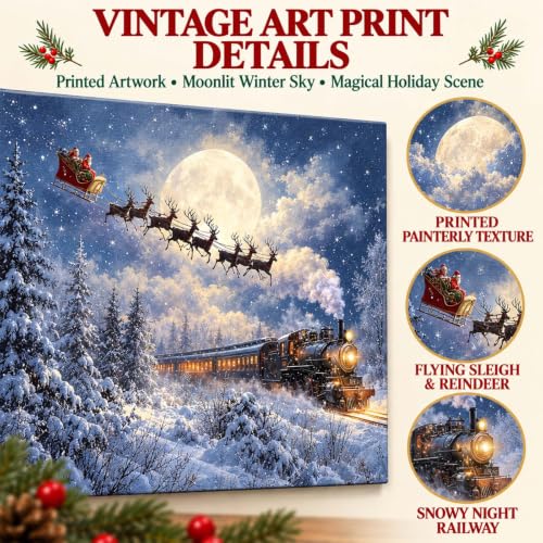 llyinglpdec Santa Sleigh and Reindeer Christmas Wall Art Print, Steam