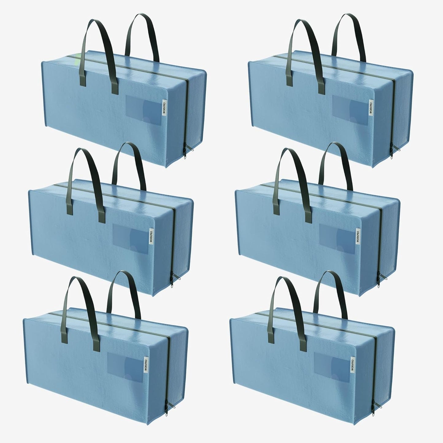 WORKPRO Extra Large Moving Bags - Heavy-Duty Storage Totes with Zippers & Backpack Straps | Dusty Blue, 6 Pack