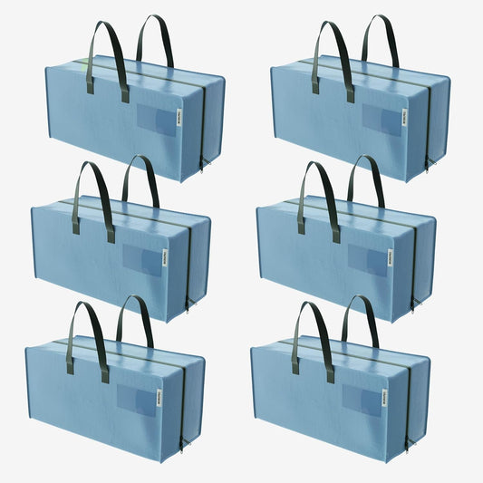 WORKPRO Extra Large Moving Bags - Heavy-Duty Storage Totes with Zippers & Backpack Straps | Dusty Blue, 6 Pack