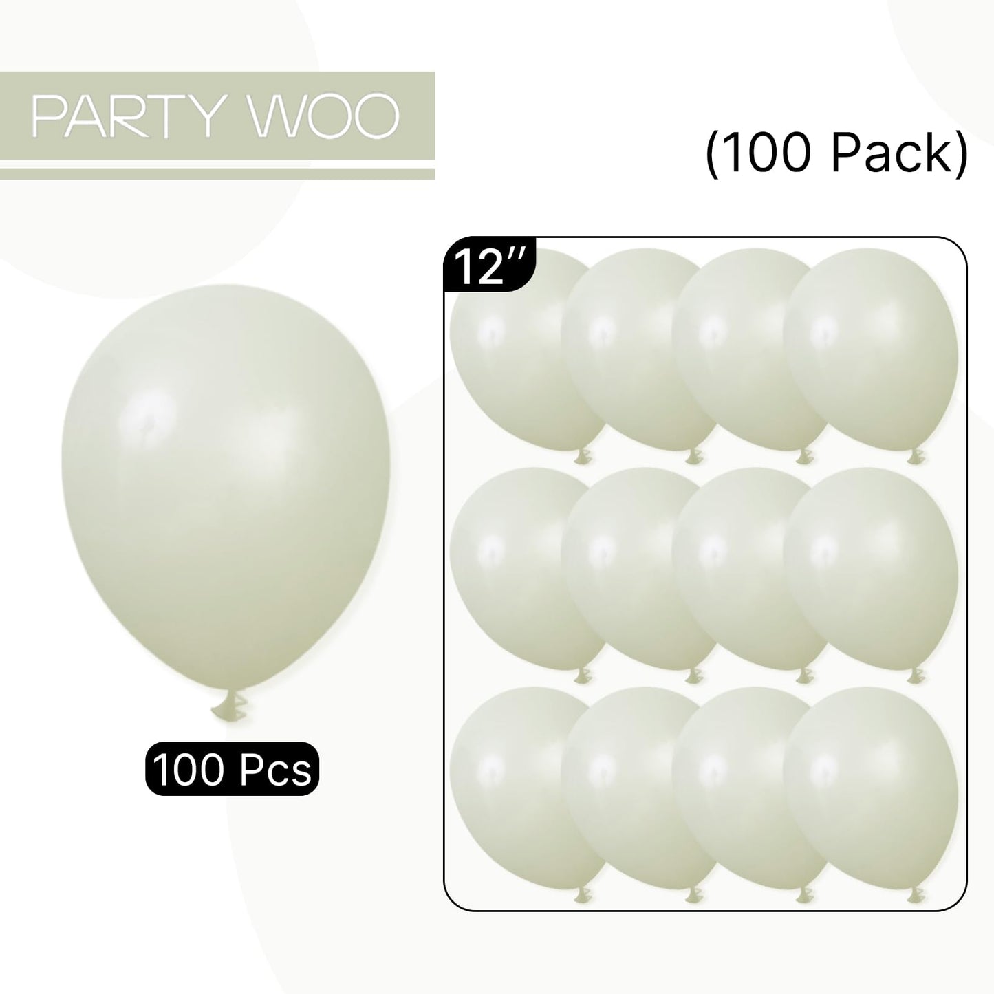 PartyWoo Sage Green Balloons 100pcs 12 Inch Boho Dusty Olive Green Latex Balloons for Birthday Baby Shower Graduation Engagement Wedding Dinosaur Jungle Golf Football Theme Party Decorations Green-F32