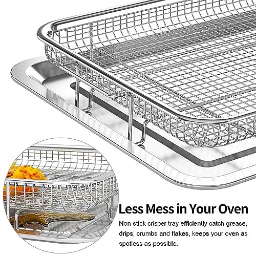 OPENICE 2-Piece Air Fryer Basket & Crisper Tray Set for Oven – 15.6"×11.6" & 12.8"×9.6" with Parchment Papers