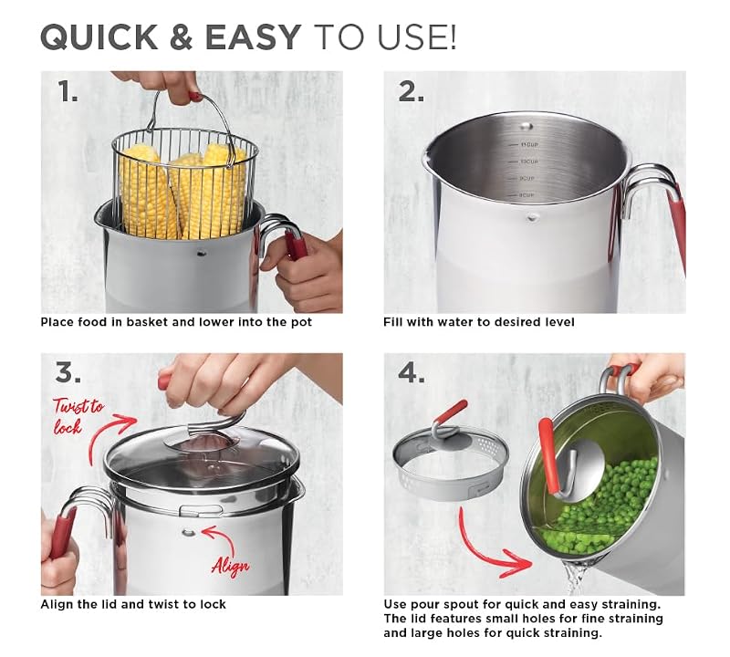 Kuhn Rikon 4th Burner Pot with Glass Lid & Steamer Basket - 12 Cup