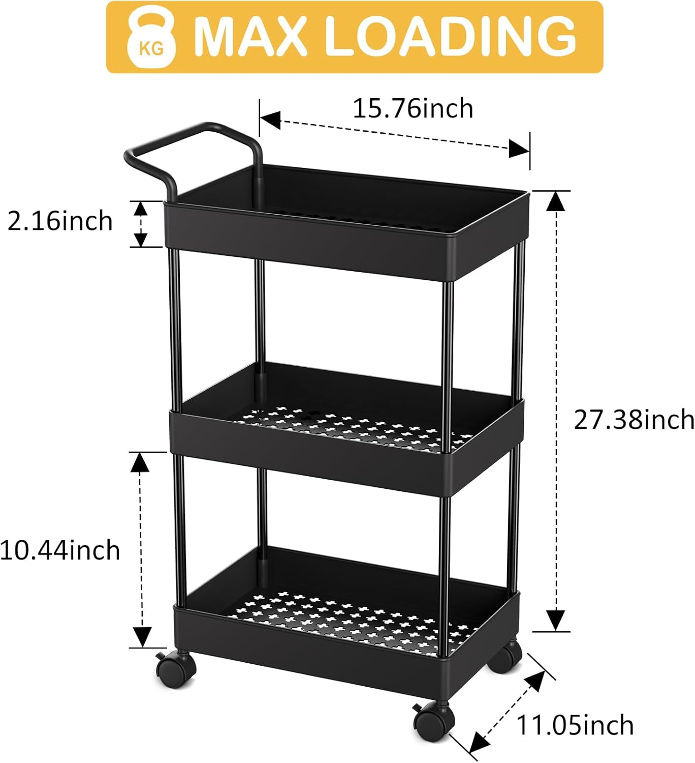 Volnamal Diaper Caddy - Movable Plastic Organizer for Nursery Essentials | Black Baby Storage Cart