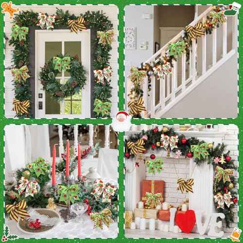 Christmas Bows 16 Pcs Red Green Christmas Bows for Tree Gift Wreaths Wrapping Garland, 6 Inch Christmass Decorations Ribbon Xmas Tree Ornaments