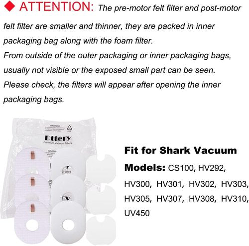 Dttery Replacement Filters Kit for Shark Rocket Vacuum - 3 Post & 3 Foam/Felt Filters | Compatible with HV292, HV300, HV301 & More