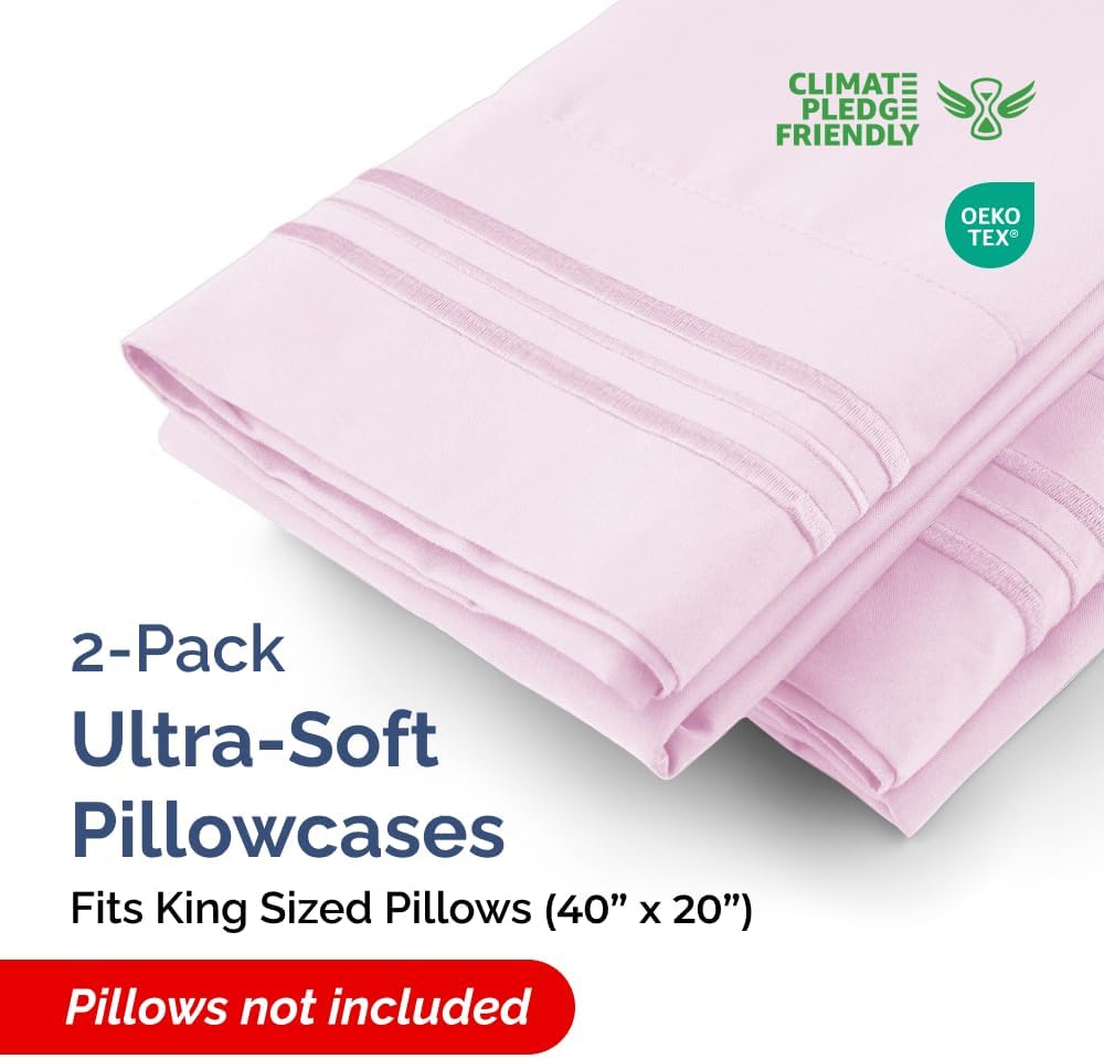 King Pillow Cases by LuxeHome - Ultra Soft Hotel Quality Covers | Comfy, Cooling & Wrinkle-Free - 2 Piece Set in Pink