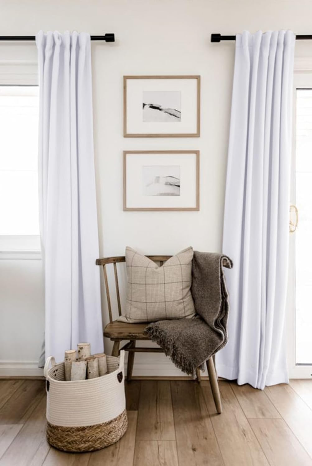 Skiennix 100% Blackout Linen Curtains - Thermal Insulated Drapes for Bedroom | 50" W x 72" L, Bright White