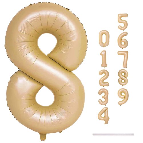 40 Inch Balloon Number 8 Nude, Large Apricot Foil Number Balloons Set 0-9, Neutral Digital 8 Helium Balloons for Girls Boys Men Women 8th 18th 80th Birthday Anniversary Graduation Party Decoration