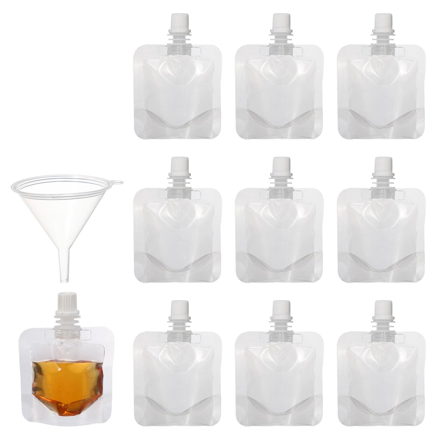uxcell 12 Pcs Plastic Flask, 1oz Reusable Drink Pouches Water Drinking Flasks with Funnel Leak-Proof for Travel Outdoor Sports, Caliber 0.3 in