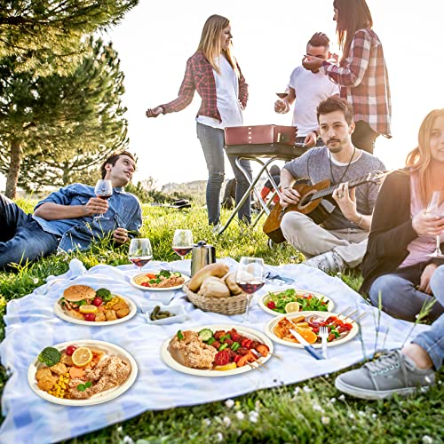 Vplus 12 Inch Compostable Oval Paper Plates 125 Pack White - Eco-Friendly Disposable Dinnerware