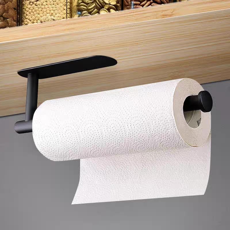 Skiennix Paper Towel Holder - Wall Mounted, Self-Adhesive or Drilling, 304 Stainless Steel, 13 Inch - Black