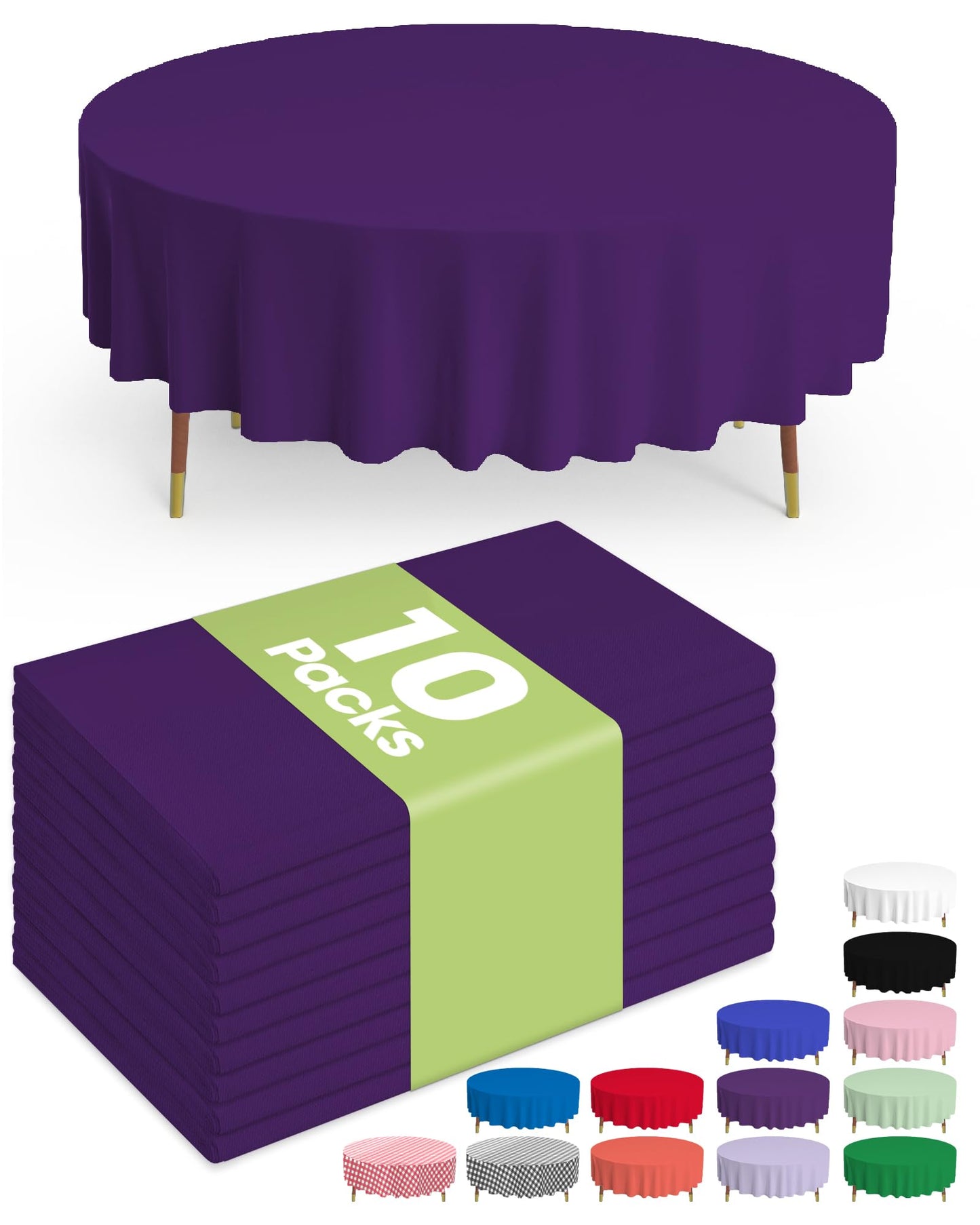 Pureegg Plastic Table Cloth Disposable 10 Pack, 84'' Round Table Cloths, Halloween Party Decorations, Summerween Decor, Halloween Tablecloths, Round, Plastic Cover, Leakproof & Sturdy, Purple