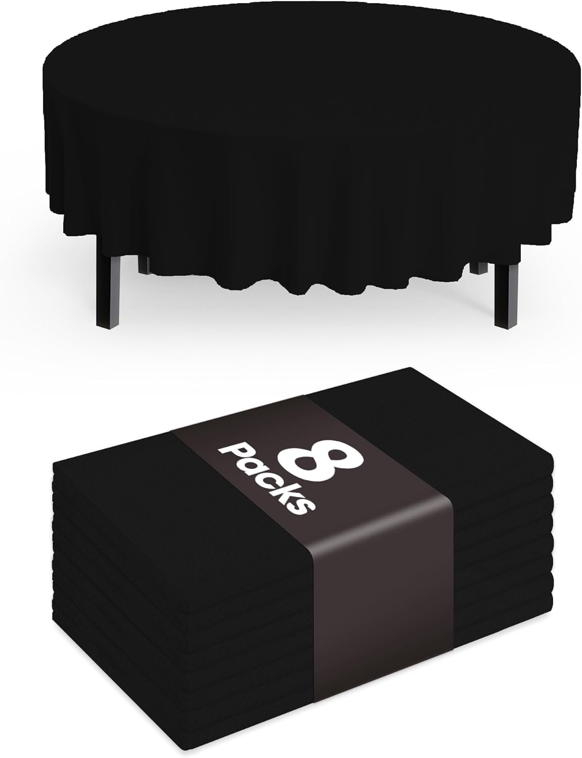 Pureegg Disposable Plastic Table Cloths - 84'' Round, Leakproof & Sturdy | Graduation Party Decor, Black, 8 Pack