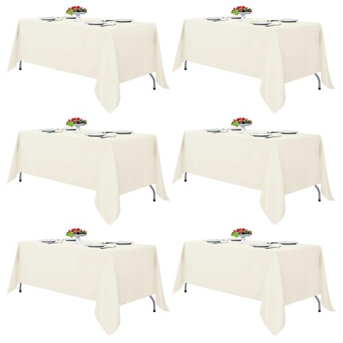 Fitable Ivory Tablecloths for 6-8 Foot Tables, 6 Pack - 70 x 120 Inches - Reusable and Washable Table Clothes, Polyester Fabric Table Covers for Wedding, Party, Banquet
