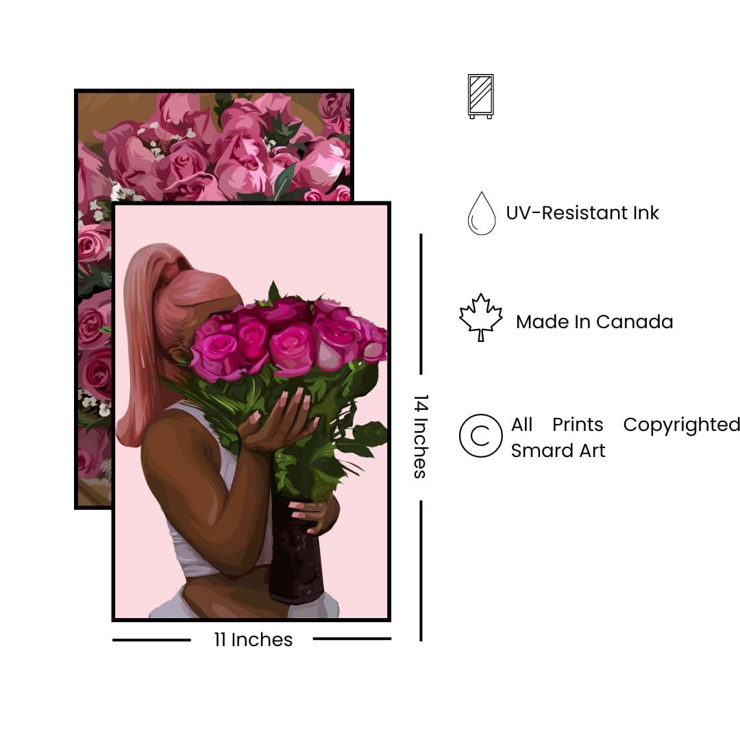 Smard ART Black Art Wall Decor - Set Of 2 Pink Love Pictures For Black Women, Neutral Beautiful Living Room/Bedroom & Bathroom Prints, Culture Love Decorations (Unframed) (24X36)