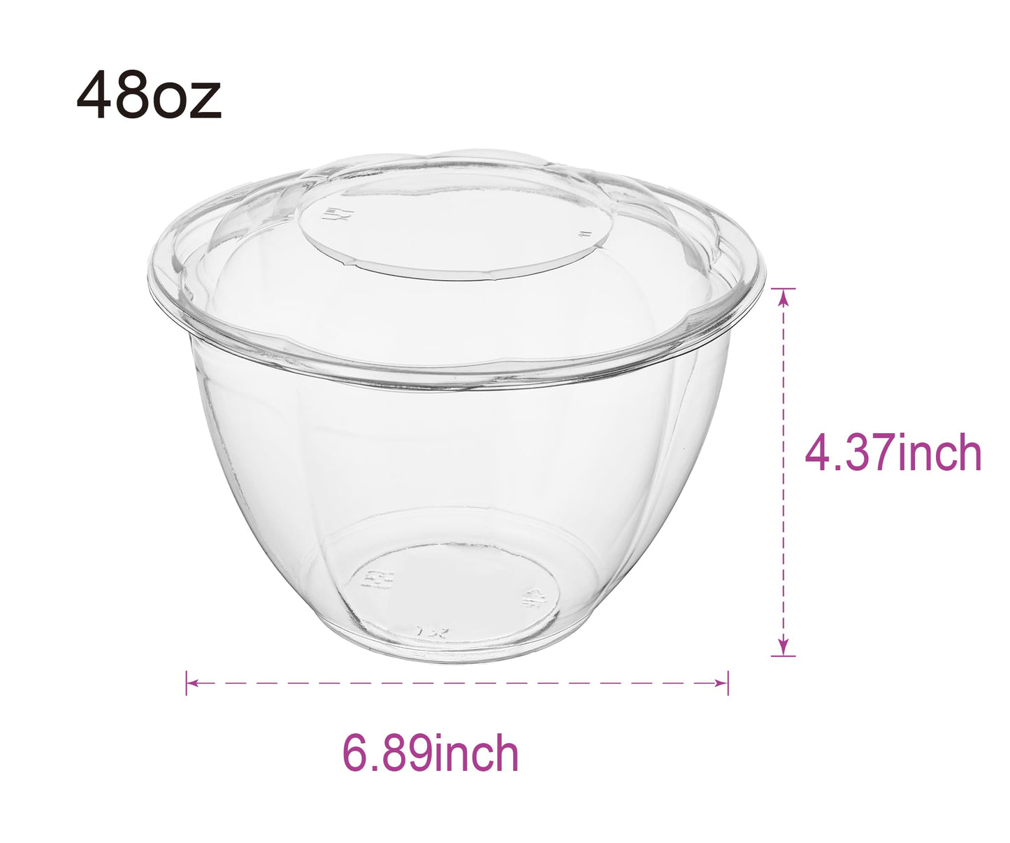 Jaluxing [48 oz. 50 Sets Clear Plastic Salad Bowls with Airtight Lids Disposable To Go Mixing Containers Serving for Fruit, Quinoa, Lunch and Meal Prep