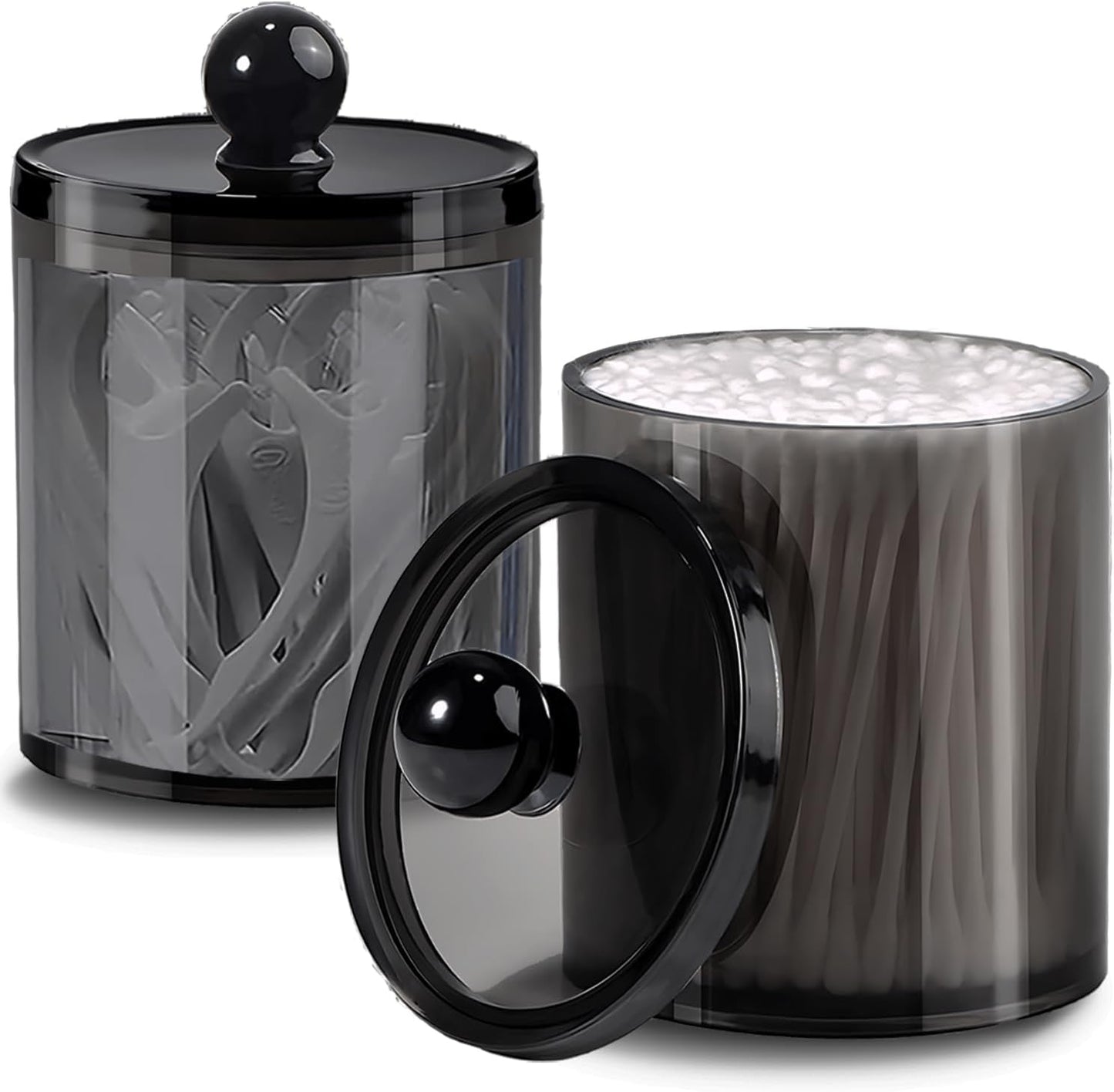 Regine Switzerland Cotton Buds Dispenser - Clear Black Round Holder | 10 oz Apothecary Jar Set for Storage